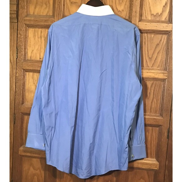 Brooks Brothers Shirt Men's L/XL Blue Button Up White Collar French Cuff Shirt - Picture 7 of 10